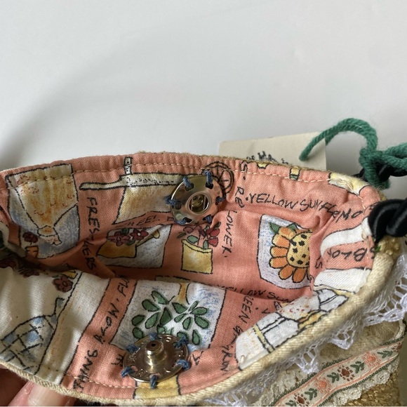 Crossbody Bag Hand made NWT Lace Fabric Ribbon 9” X 8.5” Cord Strap Beige Black - Picture 7 of 16